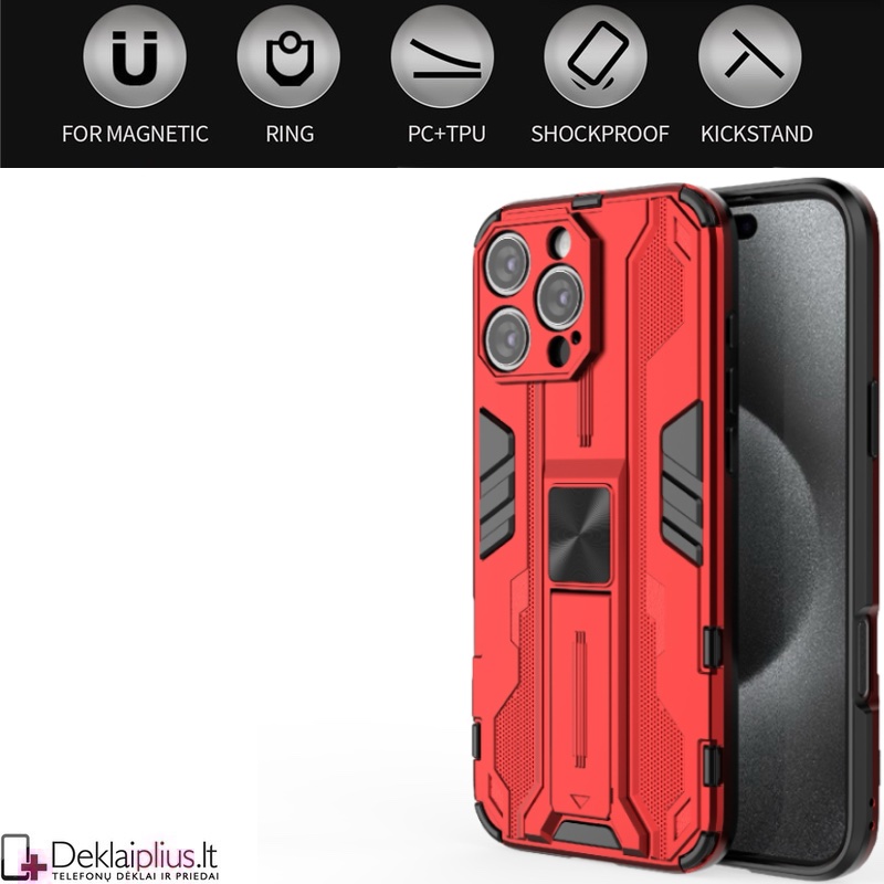 Šarvuotas dėklas su kojele - raudonas (Apple Iphone 16 Pro Max) Šarvuotas dėklas su kojele - raudonas (Apple Iphone 16 Pro Max)
